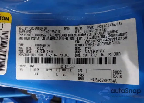 2016 Ford Focus Rs from USA, damaged, VIN WF0DP3TH4G4112736